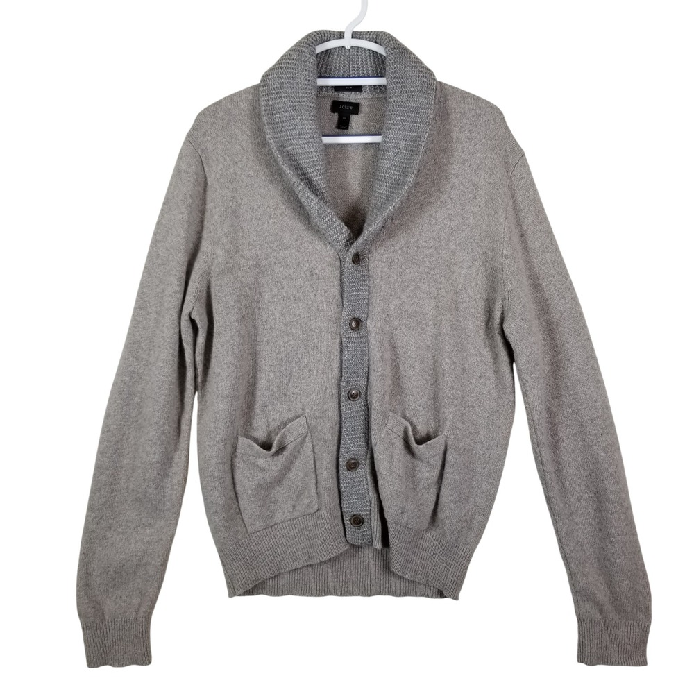 J.Crew Men XL Slim Merino Alpaca Wool Shawl Collar Cardigan Gray Elbow Patches